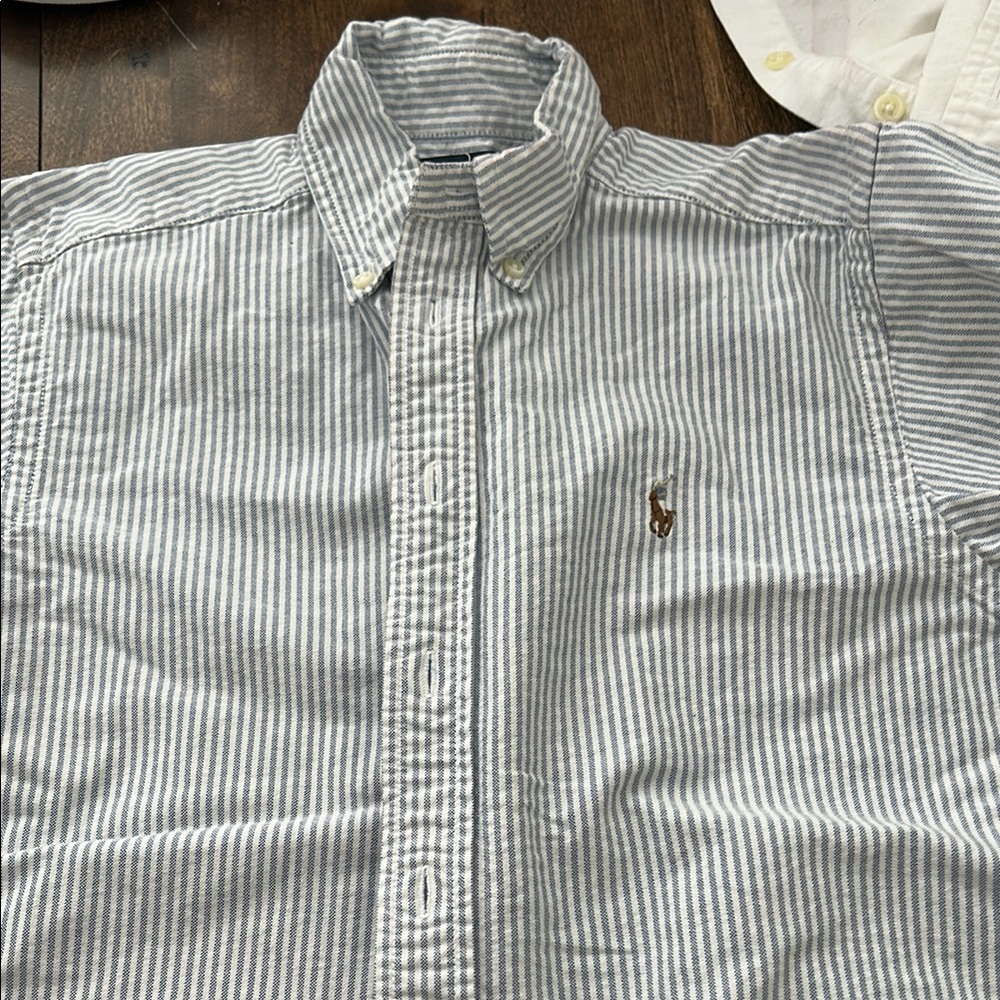 Polo by Ralph Lauren Men's Gray and White Striped Shirt